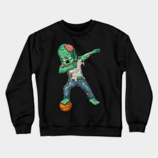 Funny Halloween - Dabbing Zombie Basketball Lover Gift Crewneck Sweatshirt